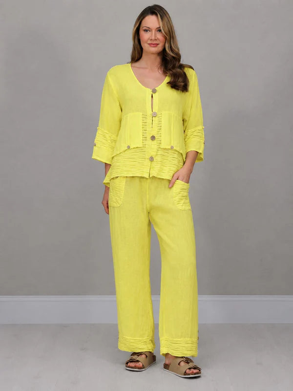 Button Down Cutout Crop Linen Jacket
