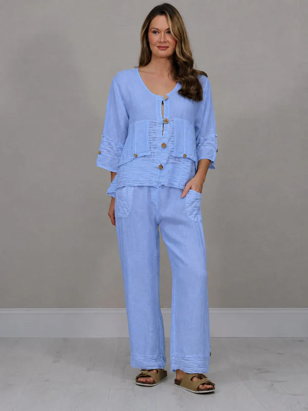 Button Down Cutout Crop Linen Jacket