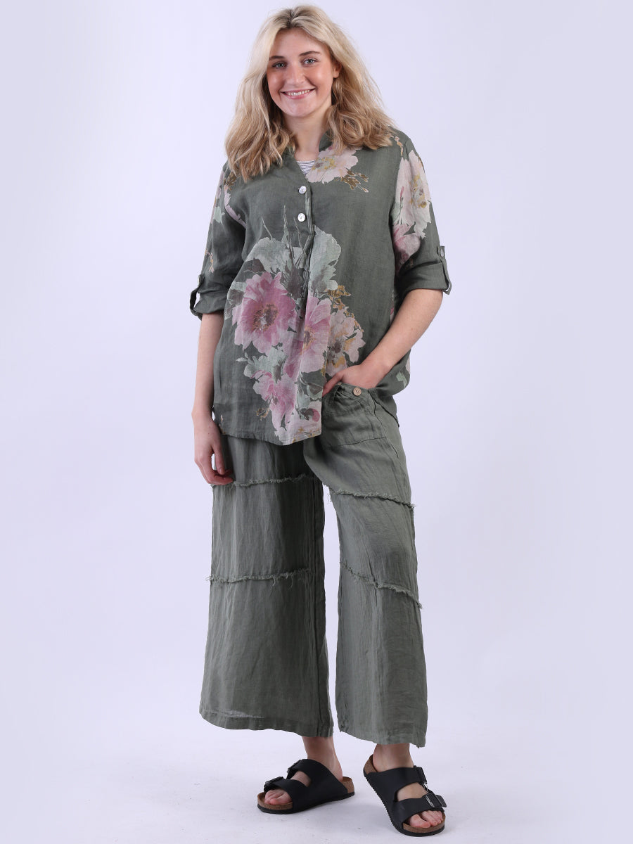 Ladies Floral Linen Baggy Tunic Top