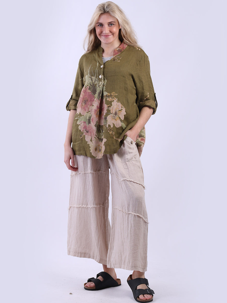 Ladies Floral Linen Baggy Tunic Top