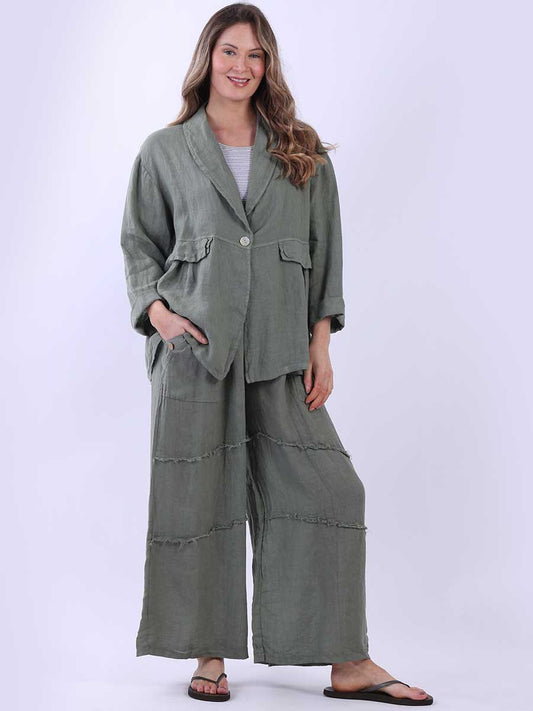 Women Front Button Solid Linen Jacket