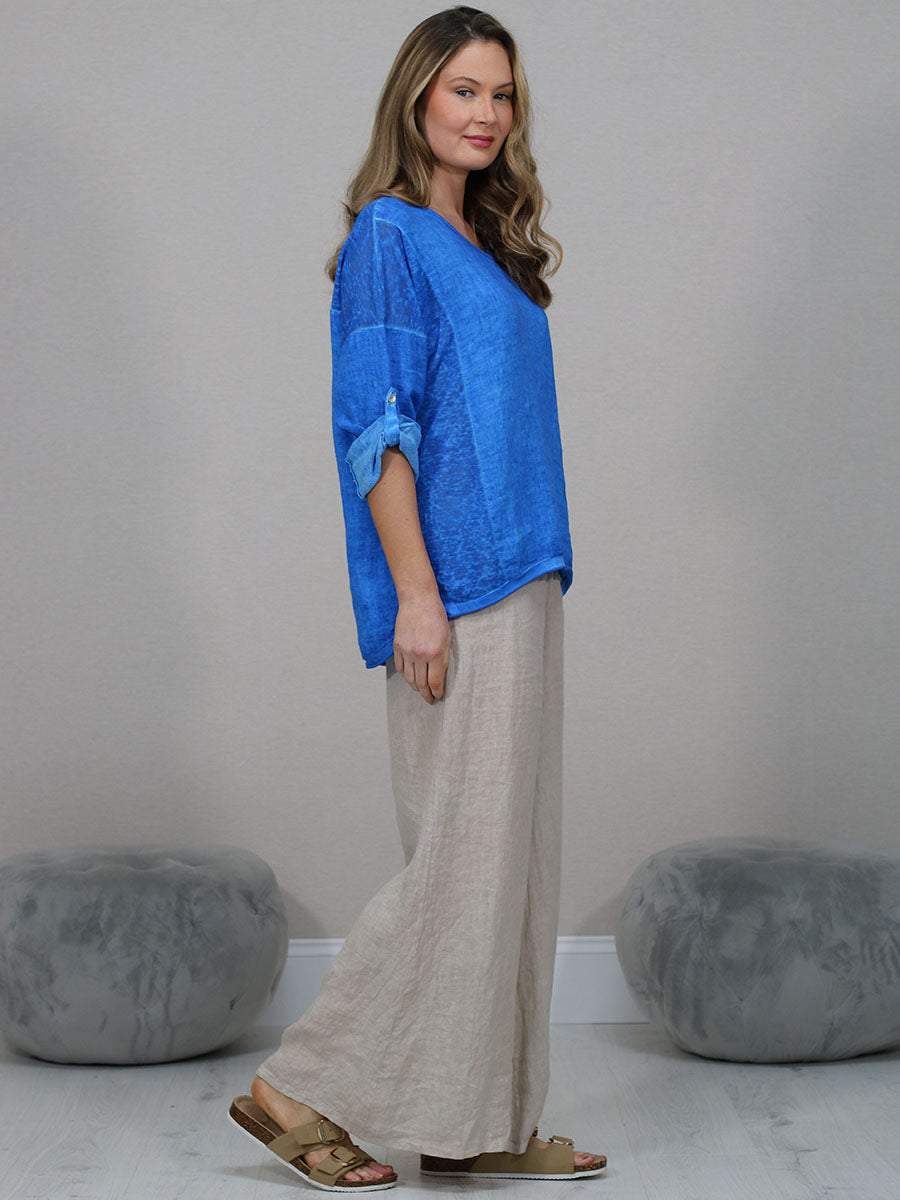 Ladies Vintage Wash V-Neck Linen Crop Top