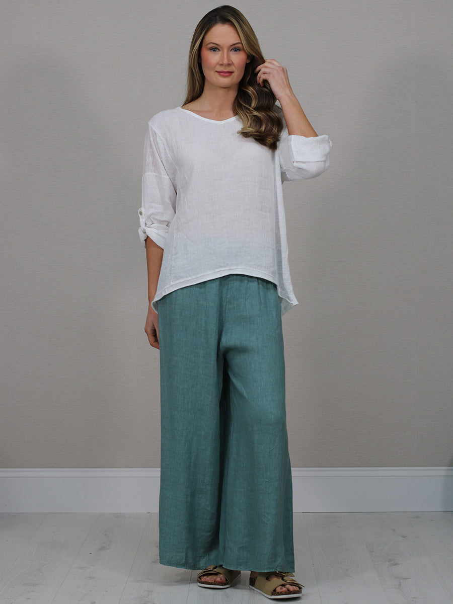 Ladies Vintage Wash V-Neck Linen Crop Top