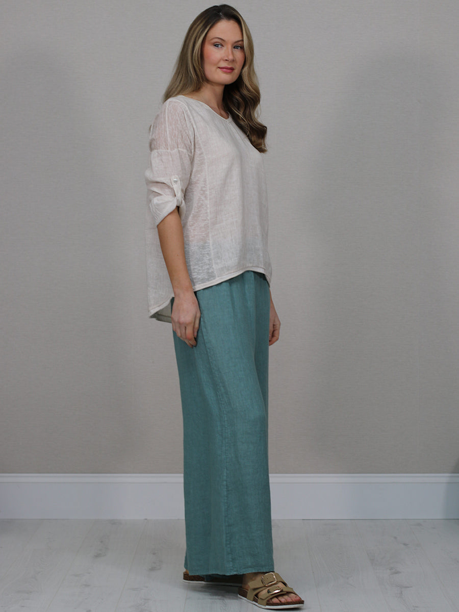 Ladies Vintage Wash V-Neck Linen Crop Top