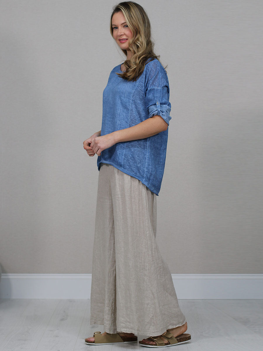 Ladies Vintage Wash V-Neck Linen Crop Top