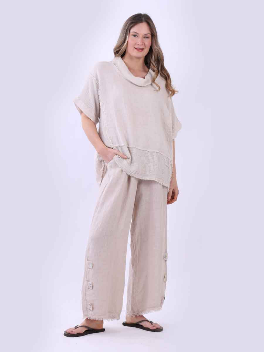 Cowl Neck Mesh Net Linen Top