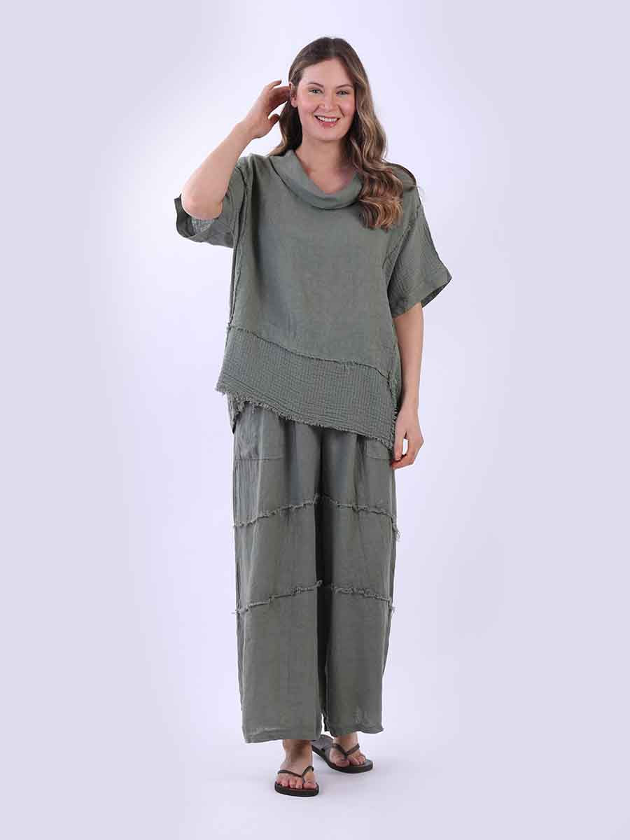 Cowl Neck Mesh Net Linen Top