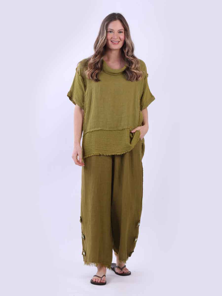 Cowl Neck Mesh Net Linen Top
