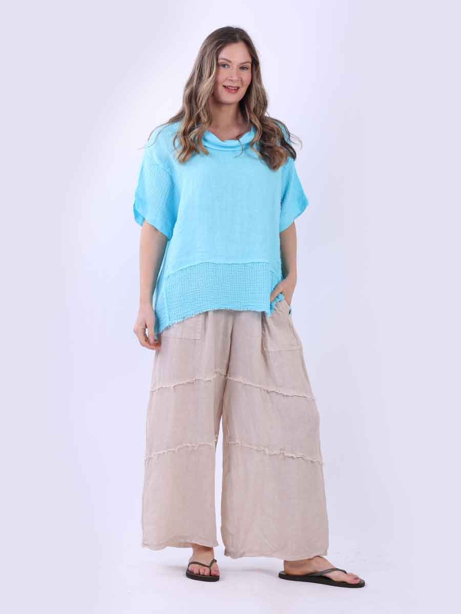 Cowl Neck Mesh Net Linen Top