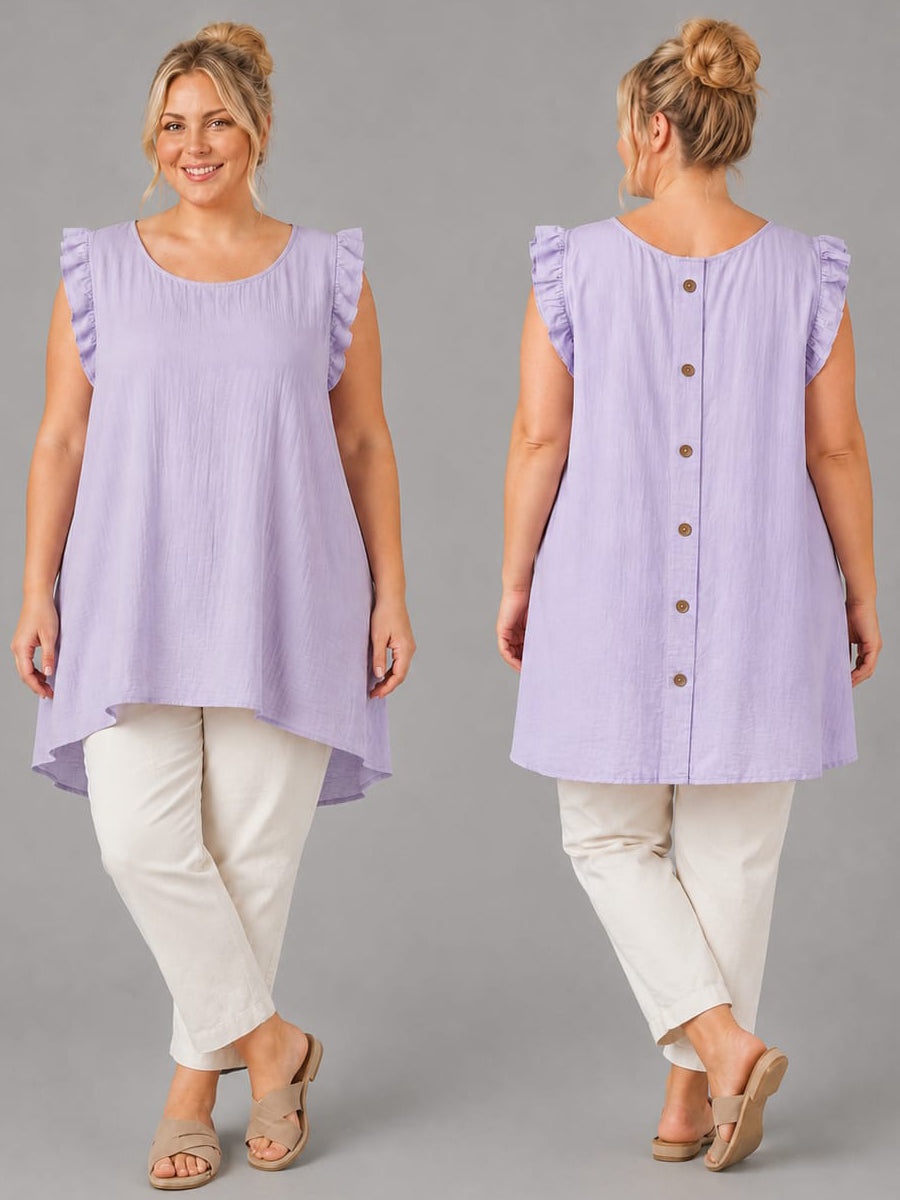 Plus Size Ruffle Trim Dipped Hem Top