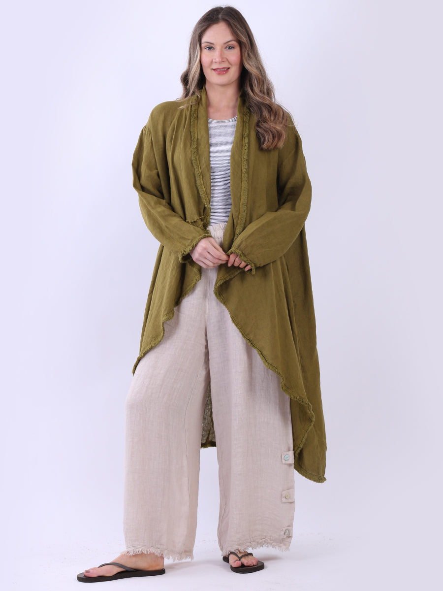 Waterfall Open Front Plus Size Linen Cardigan