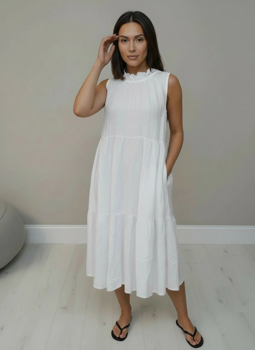 Tired Tank Dress White