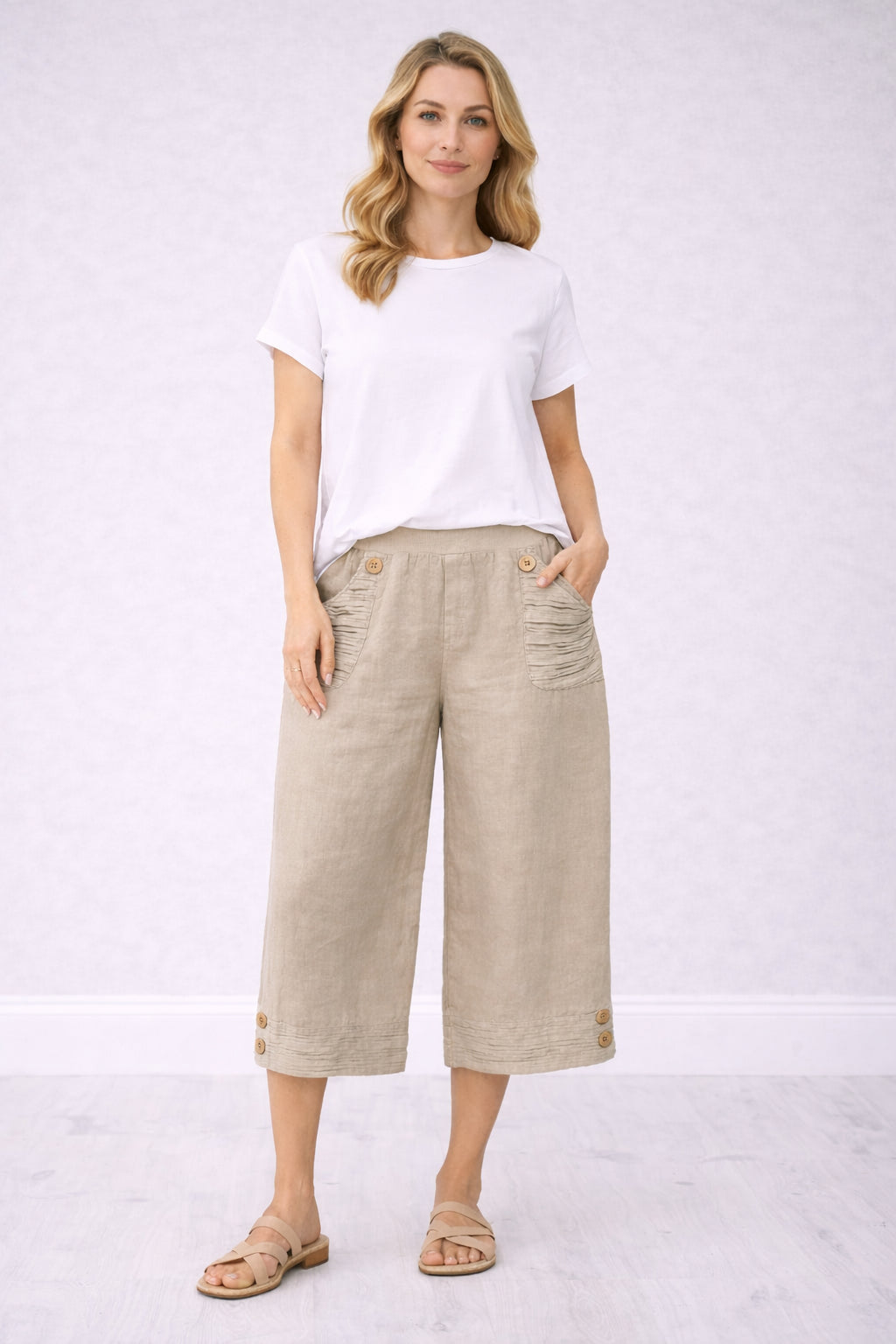 Crop Linen Pants Beige
