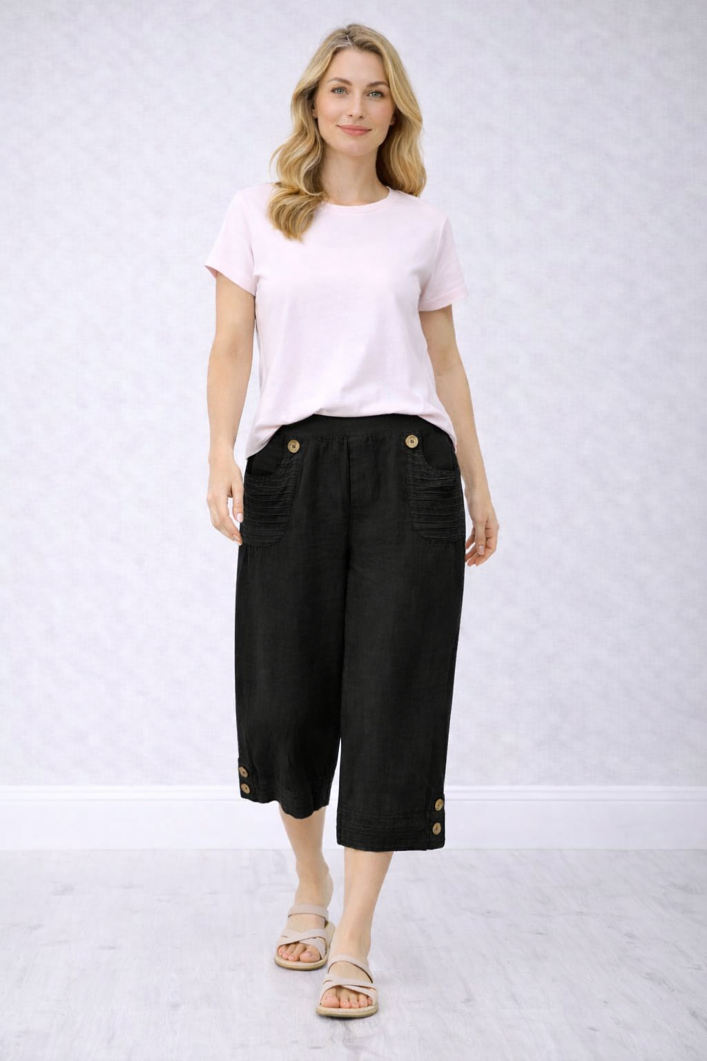 Crop Linen Pants Black