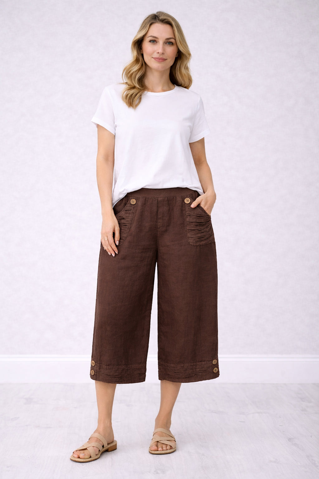 Crop Linen Pants Chocolate