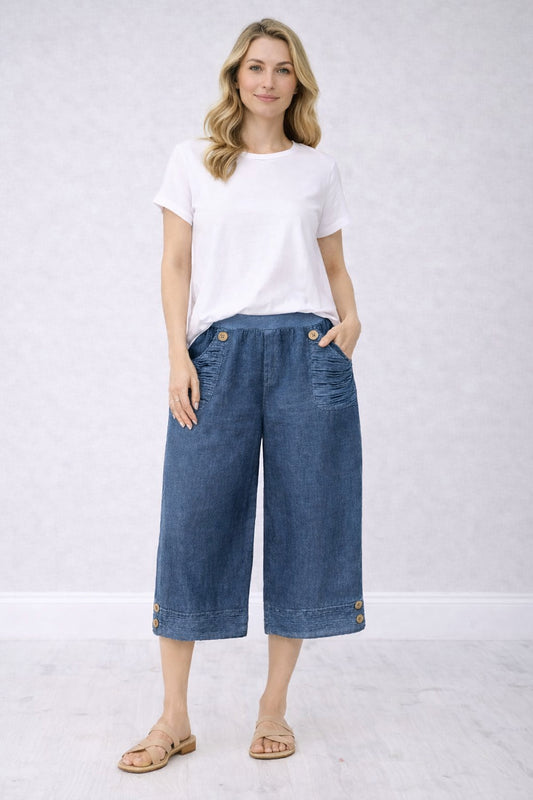 Crop Linen Pants Denim