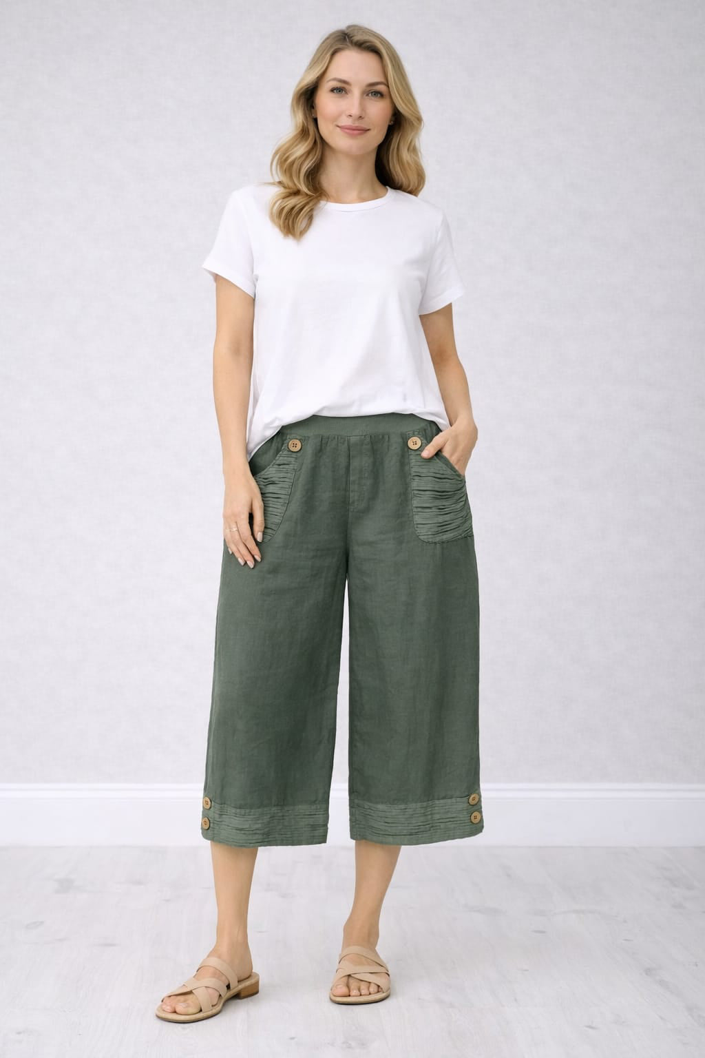 Crop Linen Pants Khaki