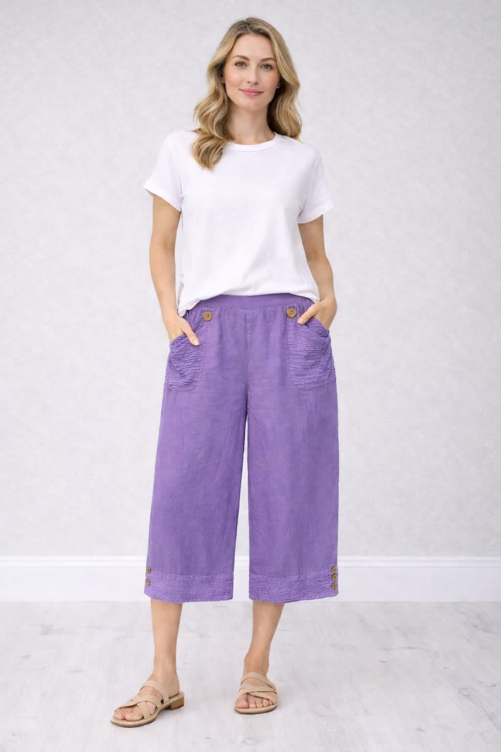 Crop Linen Pants Lilac