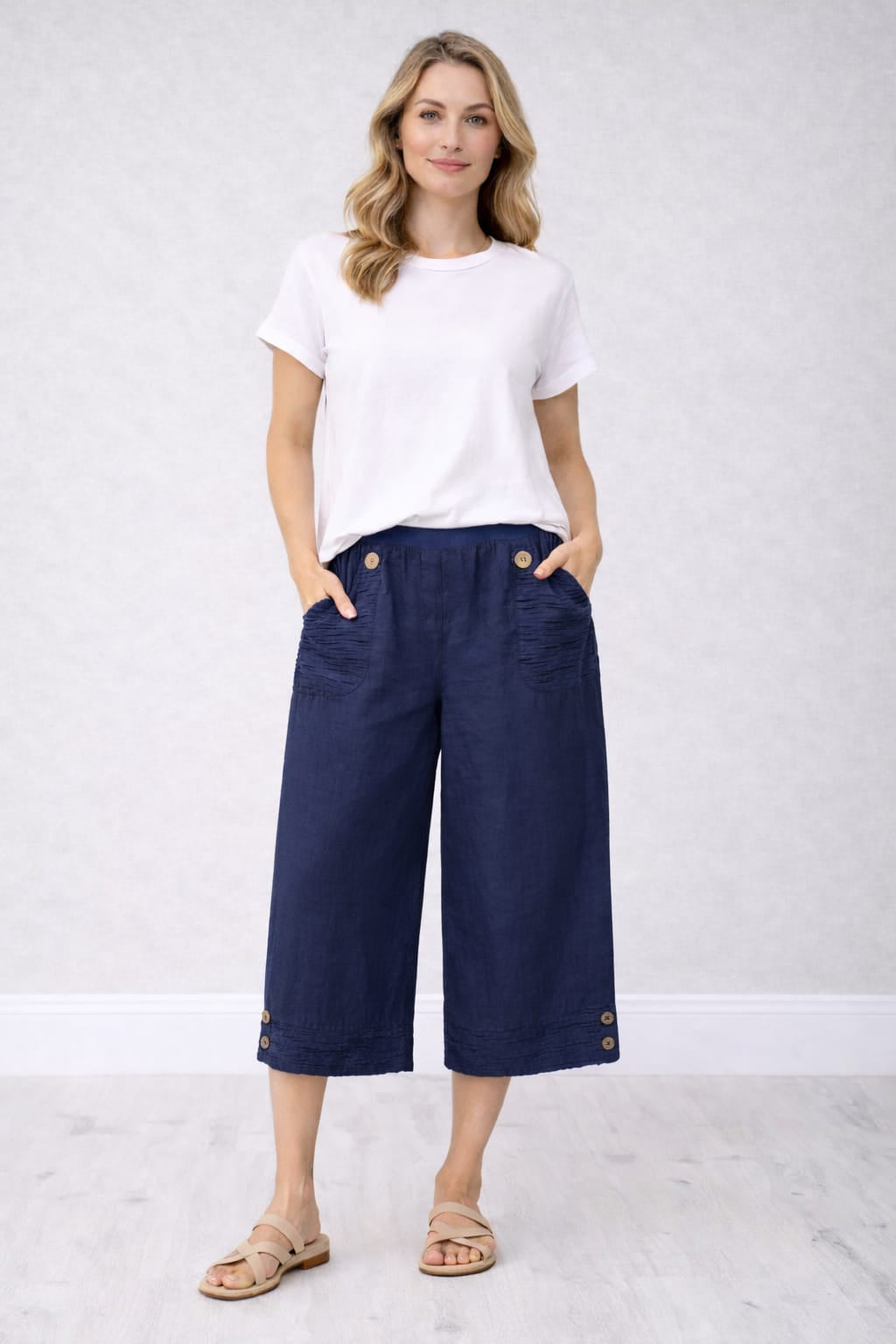 Crop Linen Pants Navy