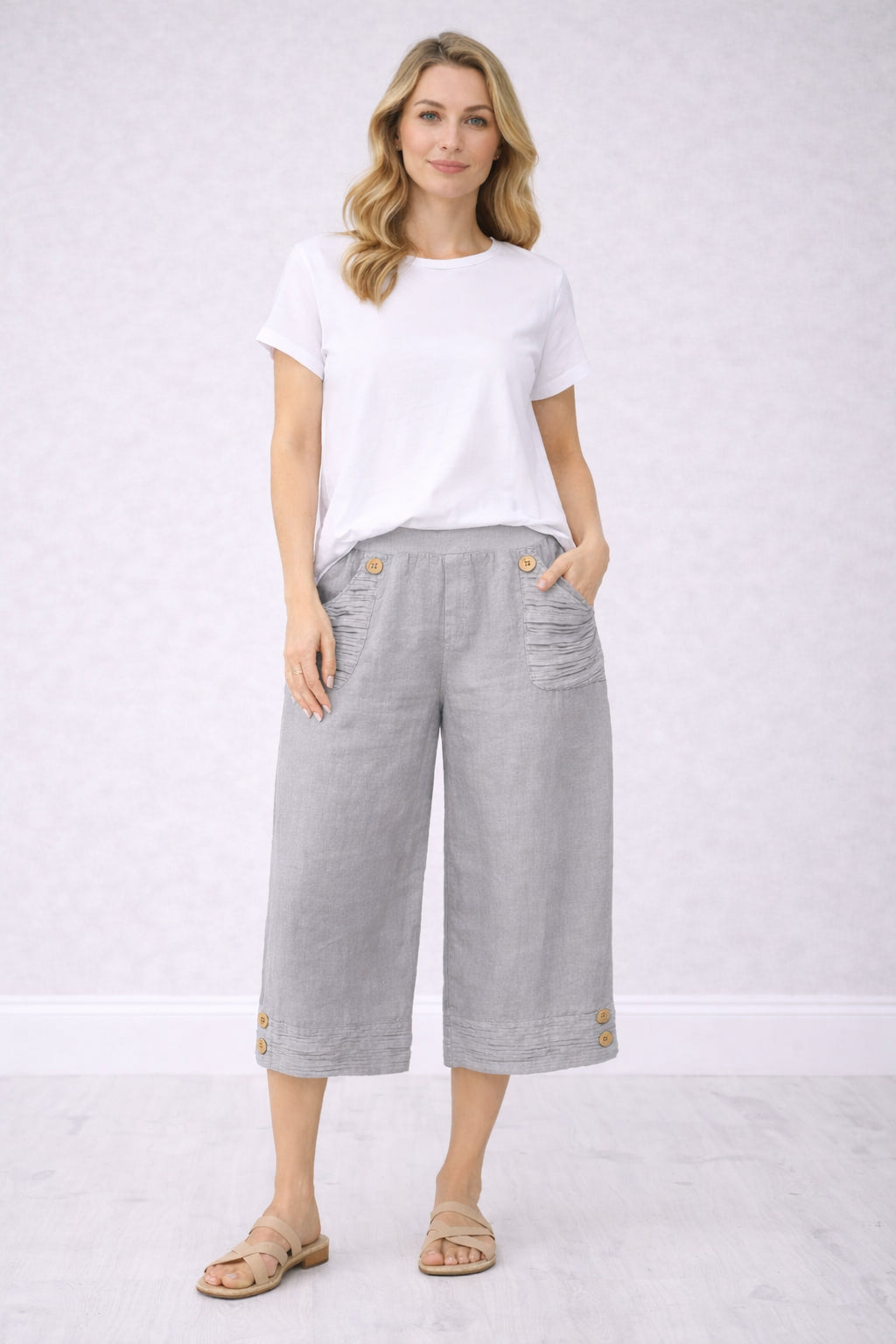 Crop Linen Pants Silver