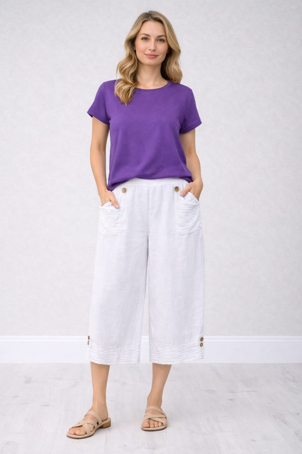 Crop Linen Pants White