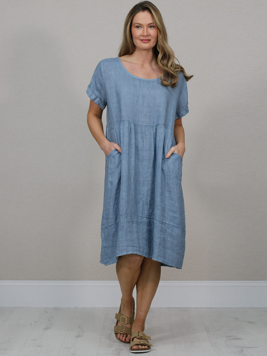 Plain Linen Front Pockets Ladies Quirky Dress