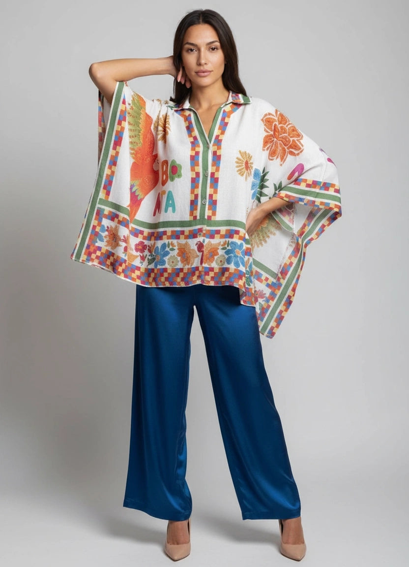 Batwing Multicolor Top White