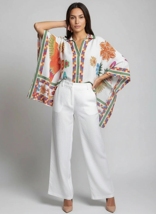 Button Down Batwing Oversized Top
