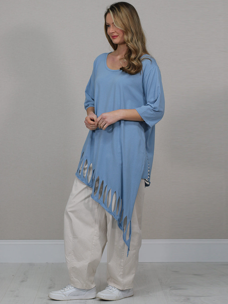 Plain Oversized Shredded Hem Cotton Top