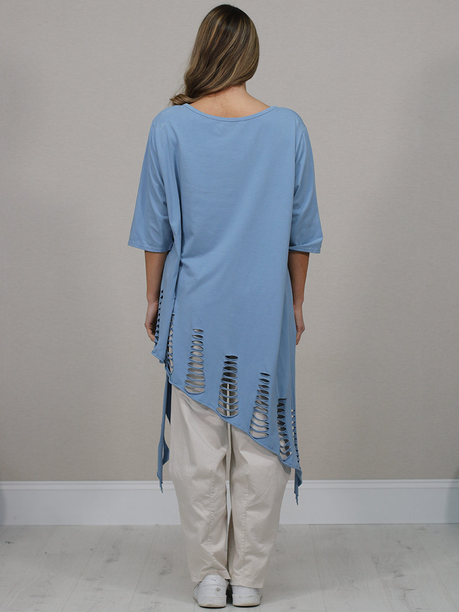 Plain Oversized Shredded Hem Cotton Top