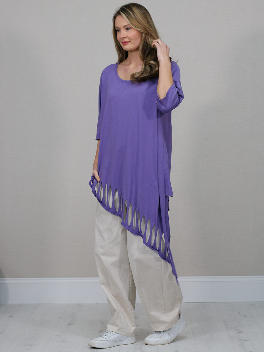 Plain Oversized Shredded Hem Cotton Top
