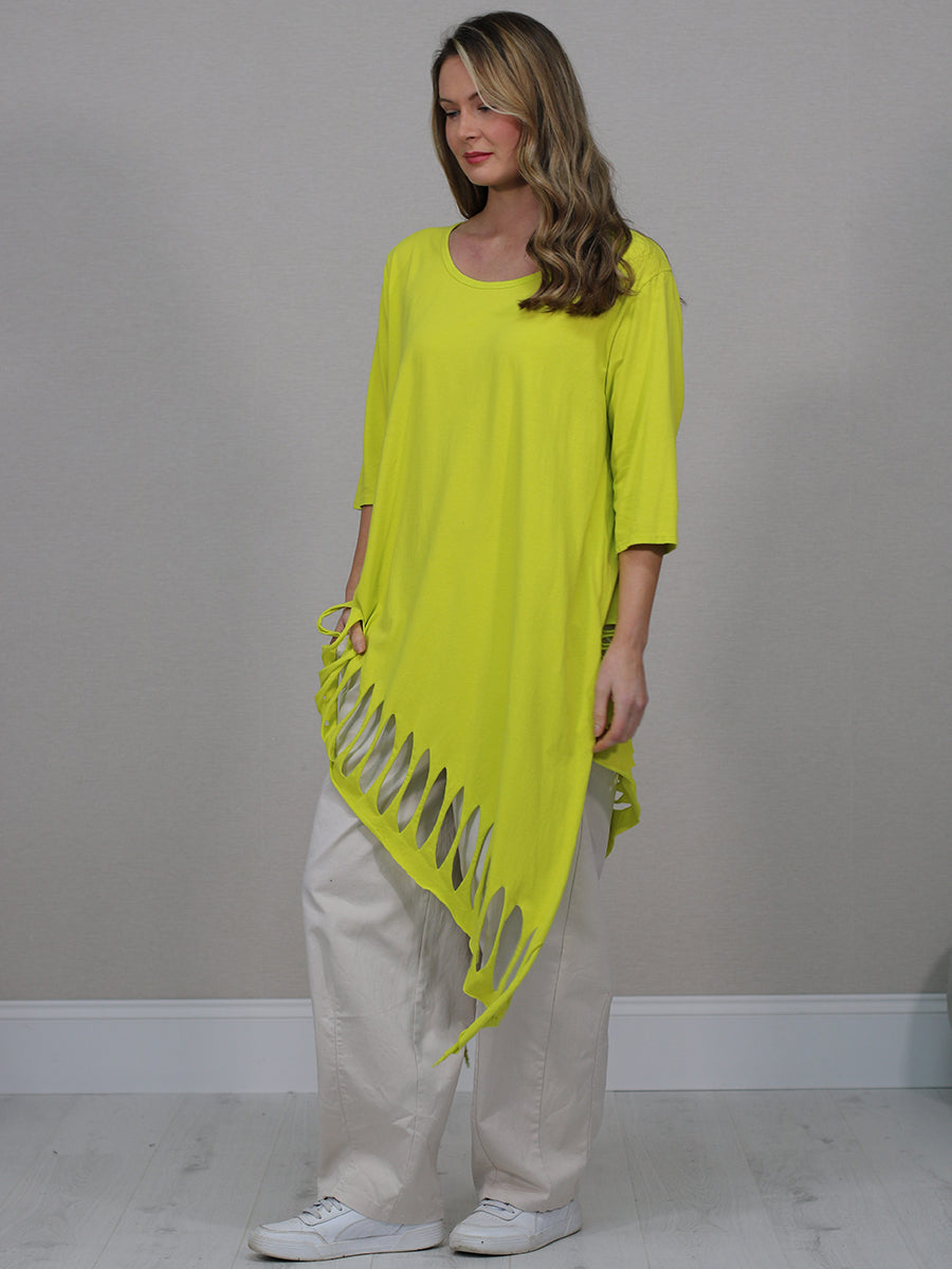 Plain Oversized Shredded Hem Cotton Top