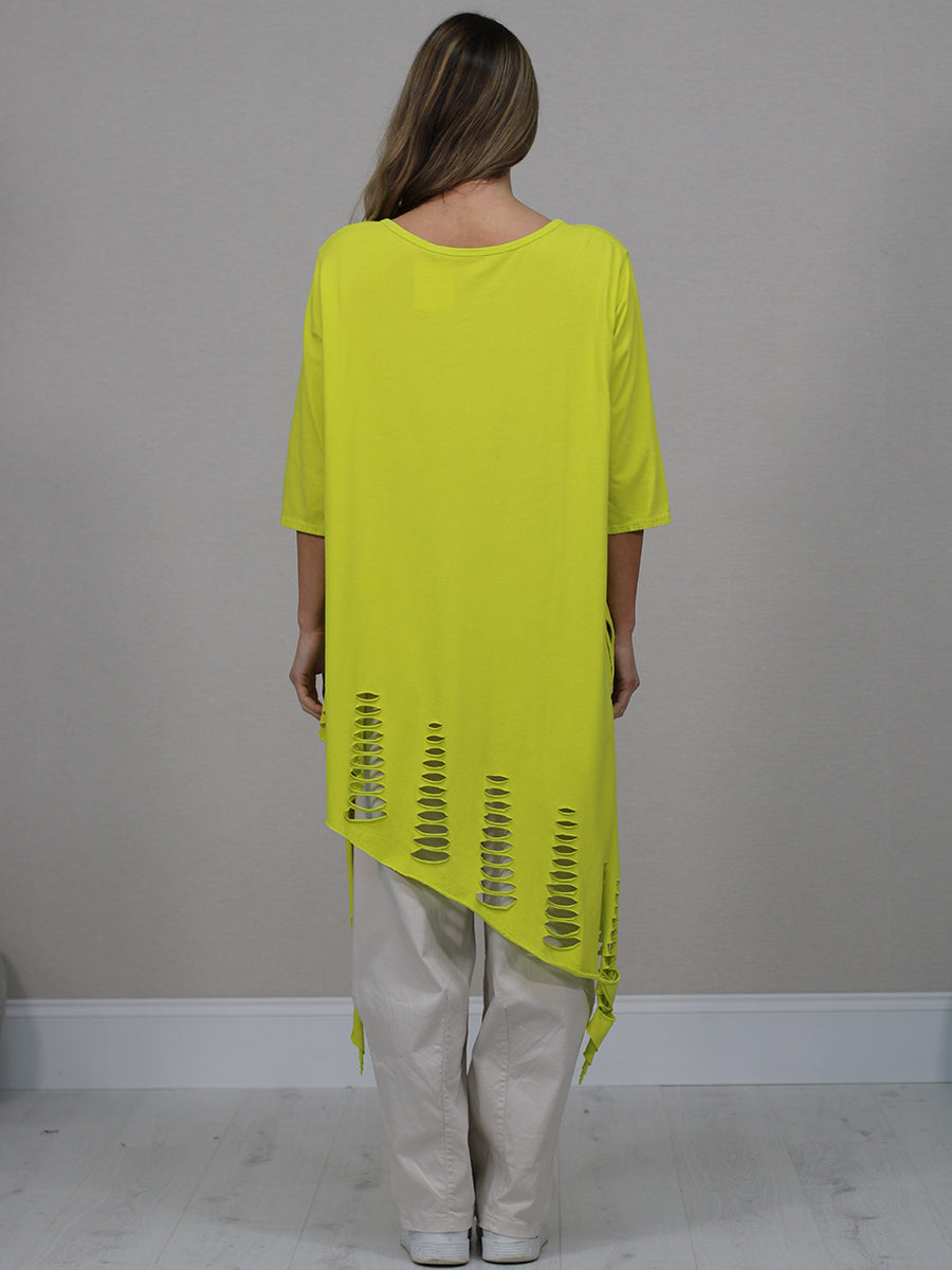 Plain Oversized Shredded Hem Cotton Top
