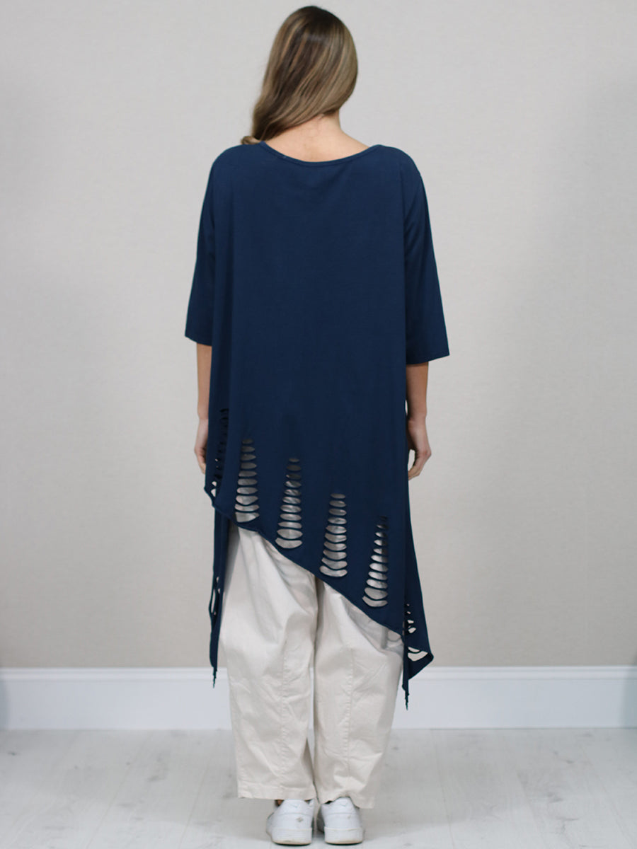 Plain Oversized Shredded Hem Cotton Top