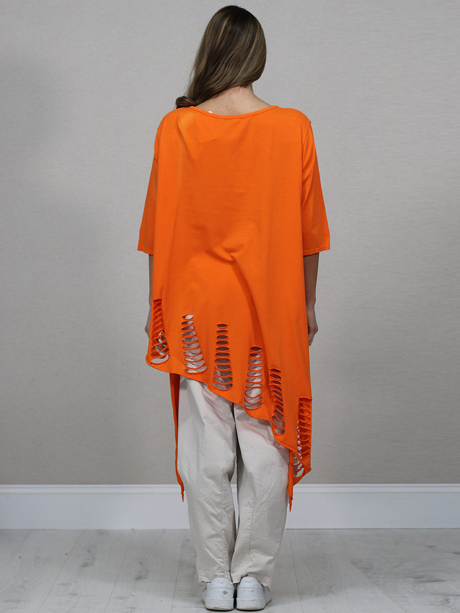 Plain Oversized Shredded Hem Cotton Top