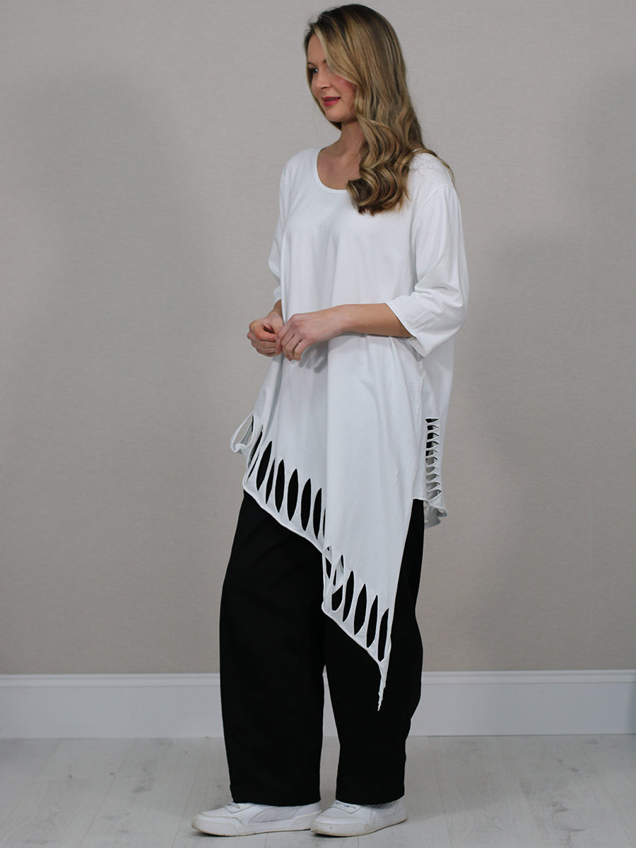 Plain Oversized Shredded Hem Cotton Top