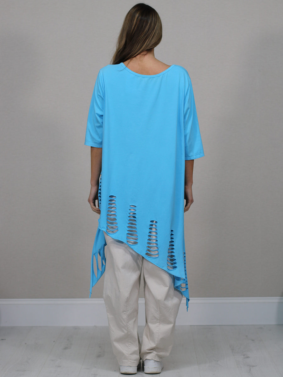 Plain Oversized Shredded Hem Cotton Top