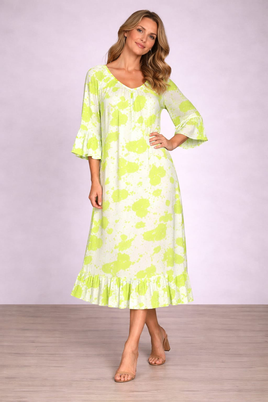 Digital Print Ruffle Maxi Dress Yellow