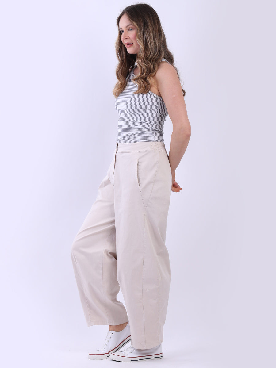 Solid Relaxed Fit Ladies Cotton Trouser