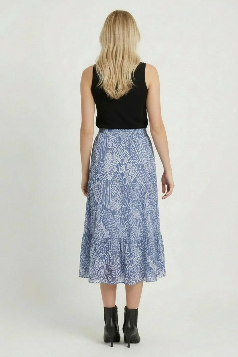 Geometric Print Plus Size Tiered Denim Skirt