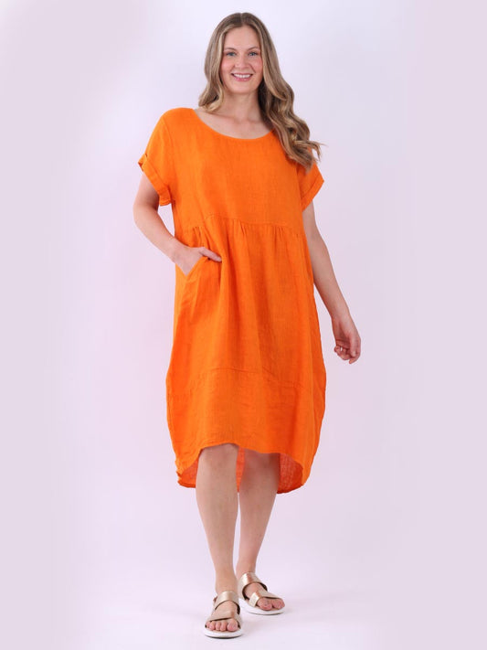 Plain Linen Front Pockets Ladies Quirky Dress