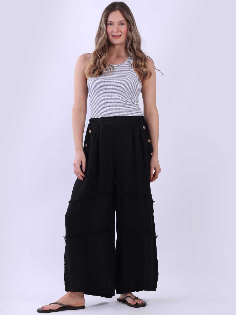 Frayed Edge Linen Palazzo Pant