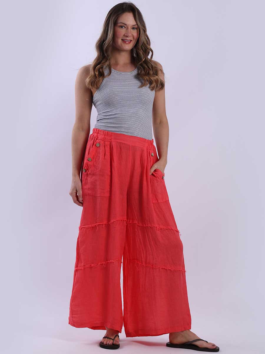 Frayed Edge Linen Palazzo Pant