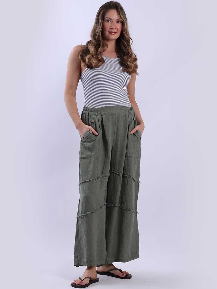 Frayed Edge Linen Palazzo Pant