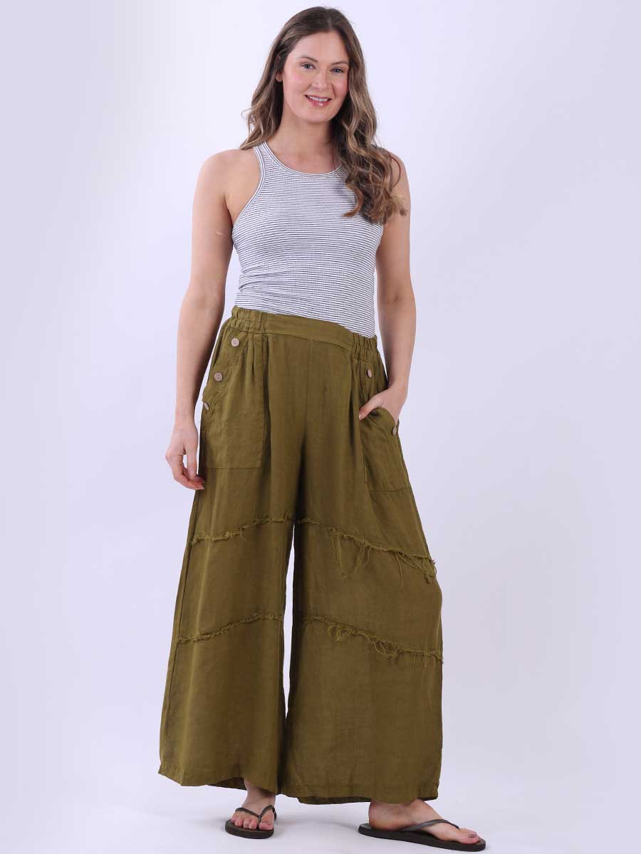 Frayed Edge Linen Palazzo Pant