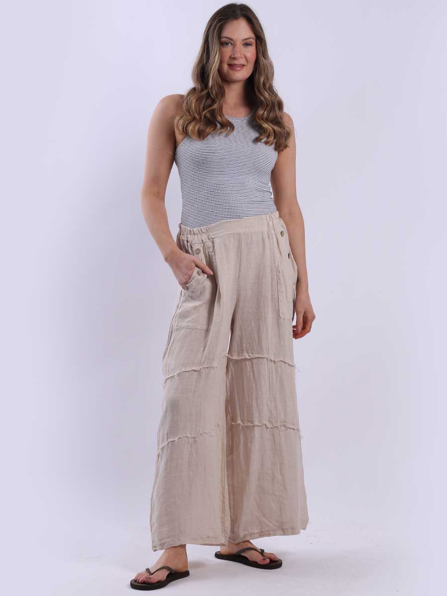 Frayed Edge Linen Palazzo Pant