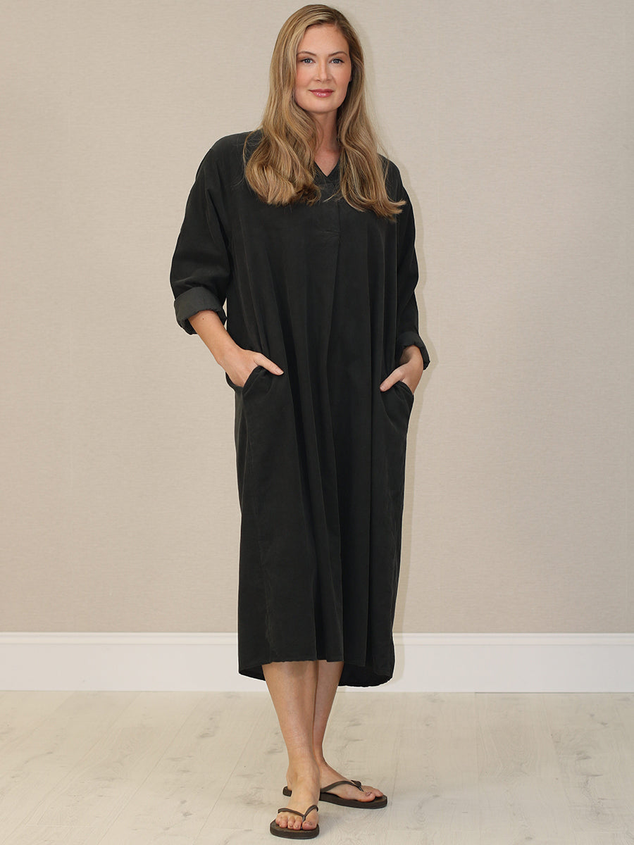 Cotton Corduroy Plus Size Dress  Charcoal