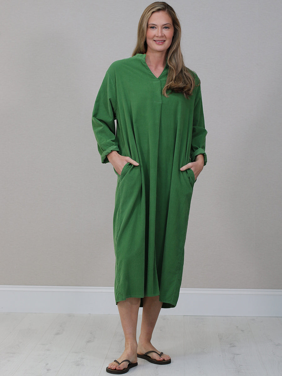 Cotton Corduroy Plus Size Dress  Green