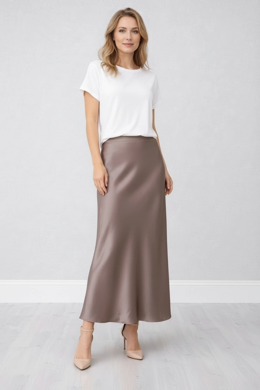 Long Satin Skirt Mocha