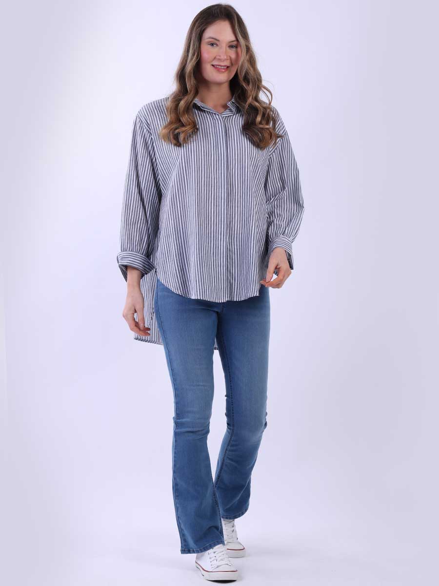 Women Stripy Collared Cotton Shirt